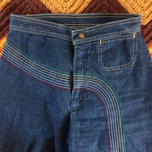 Rare 70s Vintage Lee High Rise Wide Leg Retro Rainbow Jeans